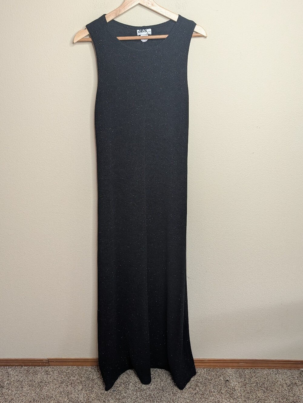 Vintage J.B.S. Ltd Black‎ Sparkle Sleeveless Maxi Dress Size 12 Evening Glam